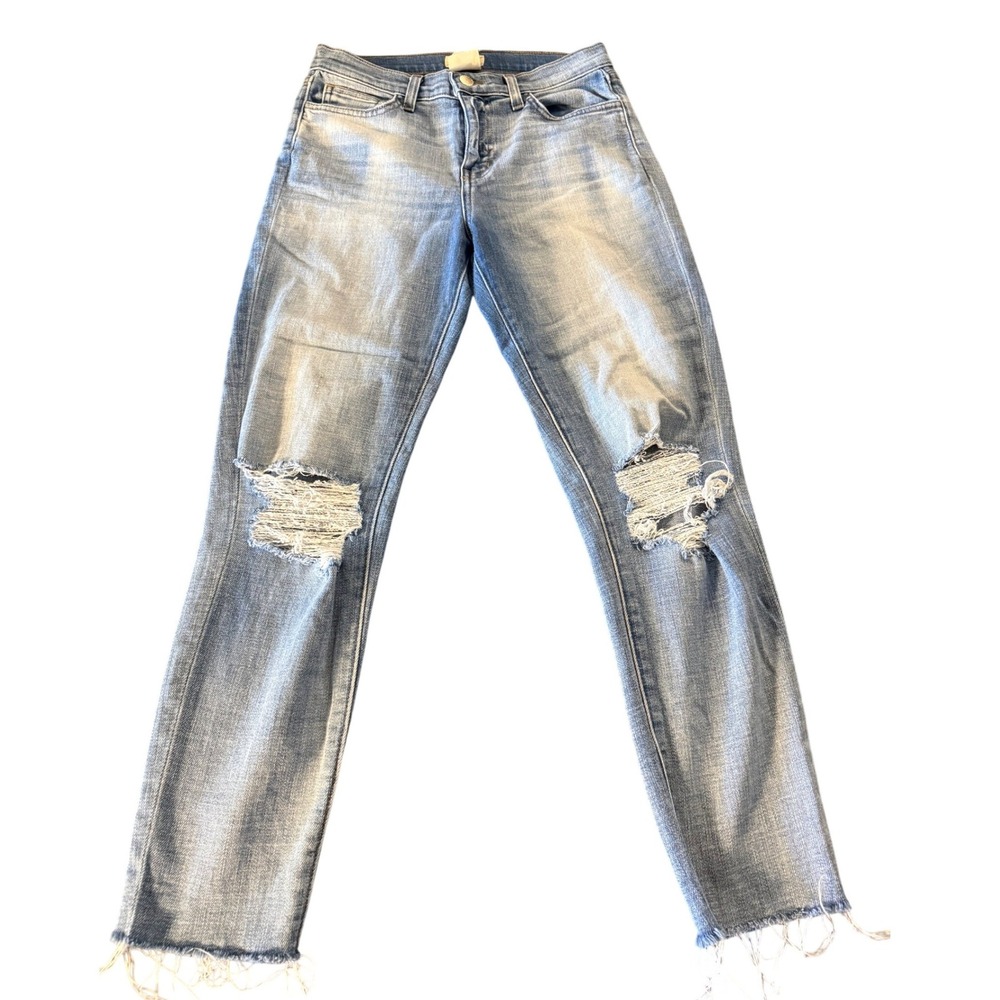 L'AGENCE Distressed Light Wash Skinny Jeans Raw Hem Size 26 Blue Denim